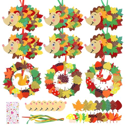 iDattel Herbst Bastelset für Kinder,240 Stück Herbst Kranz Bastelset Igel Fuchs,Kreativsets Und Bastelbedarf für Jungen Mädchen Festliche Geschenk Halloween Weihnachten Erntedankfest, Hängend