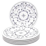 Blumiges Koblat Blumenmuster Speiseteller-Set 6 Person im Landhausstil. Strohblumen Tafelservice 6 tlg. Satz aus 6 x flache Porzellanteller 26 cm.