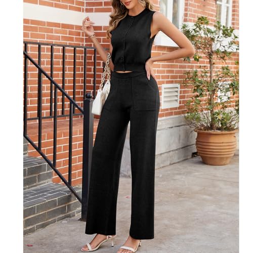 Women's 2 Piece Outfits Sleeveless Suit Vest and Wide Leg Pants Business Casual Suit Work Office4