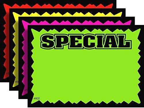 7" x 11" Special Rectangular Fluorescent Burst Neon Retail Sign Cards - Multi-Pack - 100 Total Cards