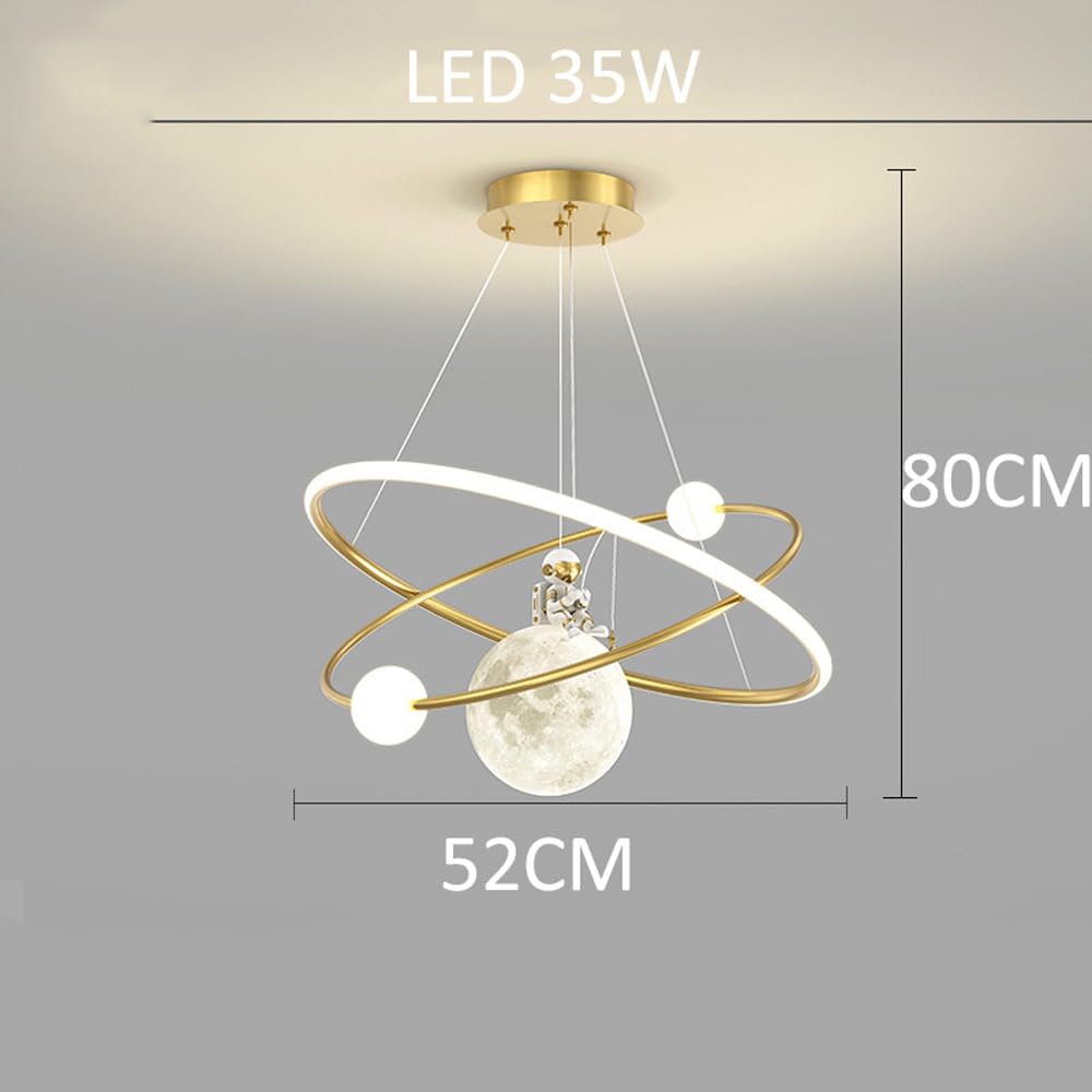 Kreatywna dekoracja domu Możliwość przyciemniania żyrandole LED dla dzieci dla chłopców dziewcząt sypialnie 3D księżyc astronauta lampa wisząca złote nowoczesne oprawy pierścieniowe okrągłe białe