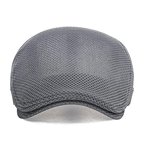Image of VOBOOM Men Breathable Mesh Summer Hat Adjustable Newsboy Beret Ivy Cabbie Flat Cap