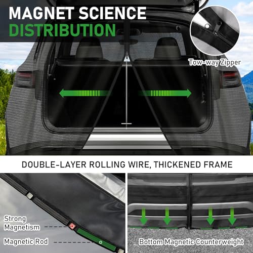 Gaeymy Auto Heckklappe Moskitonetz 165x165cm, Flügeltür Kofferraumabdeckung Sonnenschutz Vorhänge, Universal Magnetisch Fliegengitter Mesh mit Reißverschluss für Dach Caravan Camper Van Wohnmobile SUV