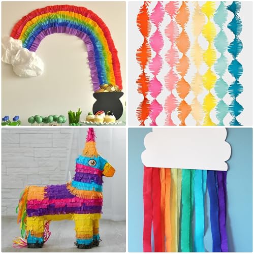 Image of Crepe Paper Streamers 6 Rolls Rainbow Streamers 2.2 Inches 738 Feet, Streamers Party Supplies for Birthday, Wedding, Baby Shower, Bachelorette Party, Graduations Decorations, DIY Crafts