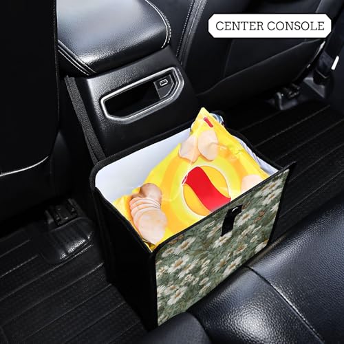 Image of Car Trash Can Organizer Bin with Adjustable Strap for Back Front Seat Console Waterproof Leakproof Collapsible Portable 11 Inch Summer Daisy Butterfly Green