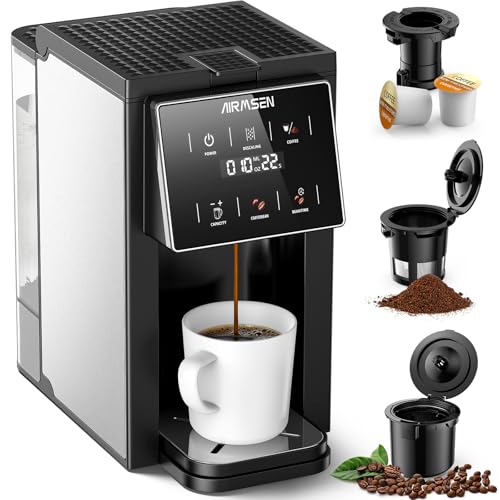 AIRMSEN Grind & Brew Coffee Maker with Grinder - Single Serve Machine Compatible with K-Cup Pods &...