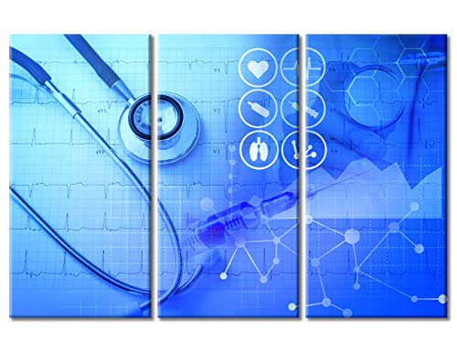 Image of TUMOVO Laboratory Research Canvas Paintings Office Decor Clinical Laboratory Painting Wall Decor 3 Pieces Medical Stethoscope Home Decor Ready to Hang, 60 inch Wx40 H