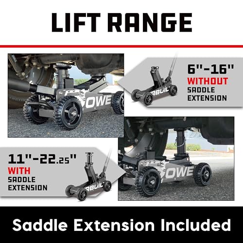 Image of Powerbuilt 1.5 Ton Big Wheel Off Road Jack, Vehicle Lift for Trucks, SUVs, ATVs Offroad Vehicles, Oversized Wheels for Rugged Terrain, 3000 LB Capacity, Grey 620627ECE