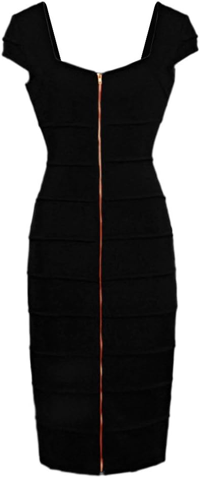 Threeseasons Women's Formal Contrast Front Zipper Bodycon Pencil Dress (XL, Black)