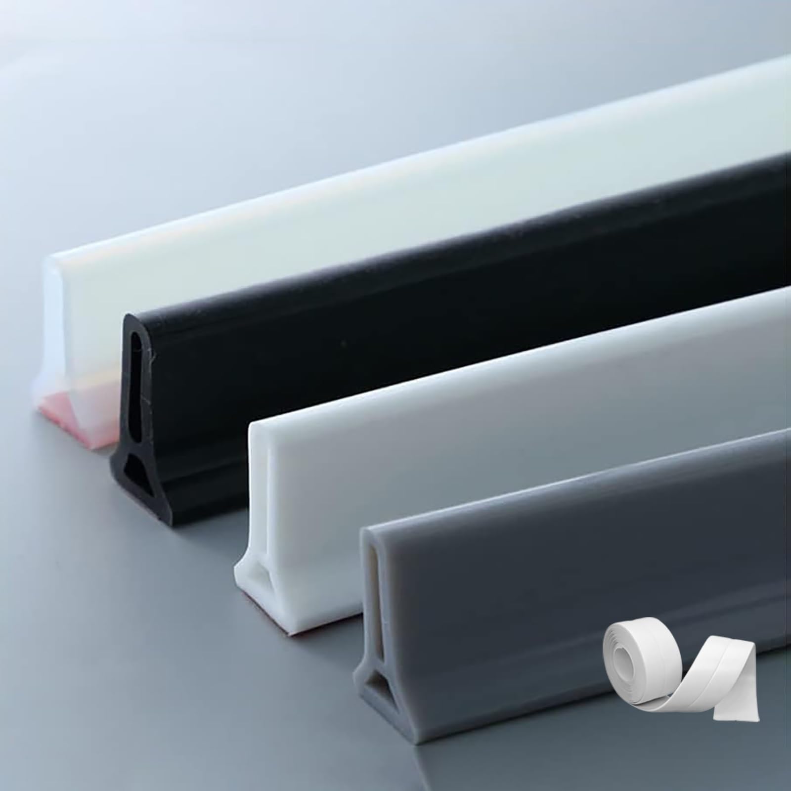 Barriera d'acqua pieghevole, Soglia doccia Barriera diga d'acqua con nastro sigillante, Paraspruzzi autoadesivo bloccante l'acqua in silicone, Striscia di blocco dell'acqua ( Color : White , Size : 22