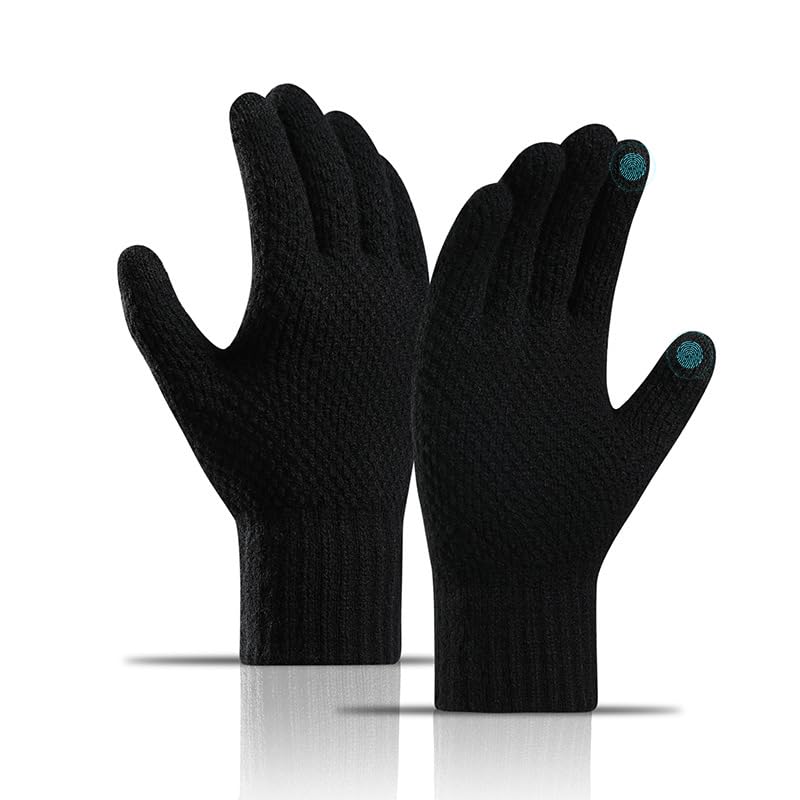 MEETTIKEY Gants Homme,Gants d'hiver en Tricot avec écran Tactile,Gant Chauffant Thermique pour Homme et Femme,Convient pour la course à pied, la conduite, le...