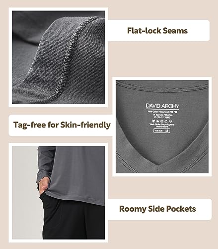 DAVID ARCHY Men's Pajamas Set Soft Cotton Long Sleeve Sleepwear Comfy Loungewear Pjs with Pockets4