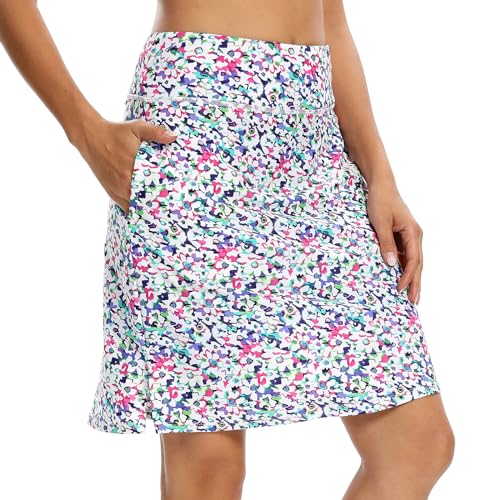 Image of M MOTEEPI Modest Knee Length Skorts Skirts for Women Tennis Athletic Golf Skort with Pockets UV Protection High Waist