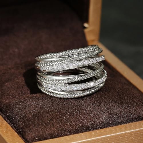 White Gold Plated Twisted White Cubic Zirconia Statement Ring Personalized Accessory Ideal for Women's Daily Casual Wear Party Holiday Anniversary Love Jewelry Gift4