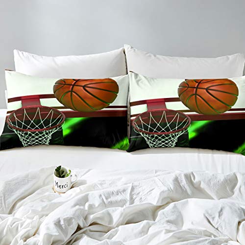 Homemissing Basketball Court Comforter Cover Basketball Bedding Set for Boys Girls Sports Duvet Cover 3D Ball Bedspread Cover Single Size 2Pcs - Image 3
