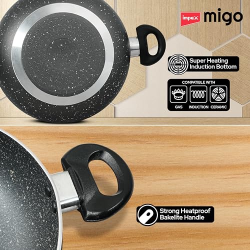 Impex Nonstick Aluminium Kadai Pan with Glass Lid Non Stick Cookware with Induction Base and Heatproof Handles | PFOA Free | Heat Resistant... - Image 6