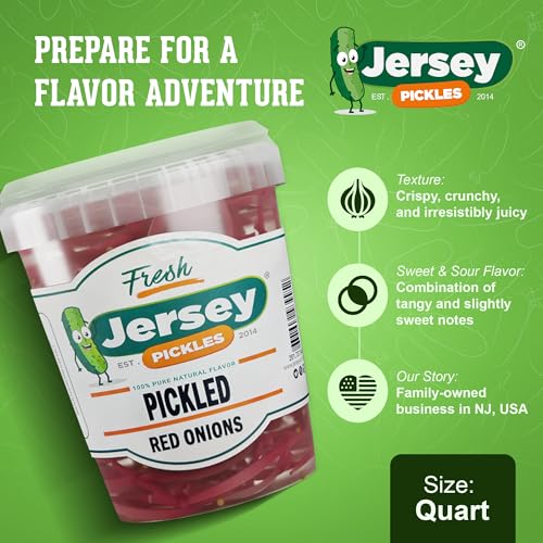 Jersey Pickles - Pickled Red Onions (Quart) – Pickled Vegetable – Handcrafted Gourmet Topping for Sandwiches, Charcuterie & More