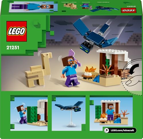 LEGO Minecraft L’Expédition de Steve dans Le Désert - Jouet Maison avec 3 Figurines Dont Steve - Table de Fabrication & Hache Enchantée - Cadeau pour Gamer, Garçon ou Fille dès 6 Ans 21251