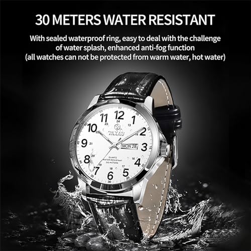 Men’s Dress Watches Waterproof Analog Leather Watch with Day Date Large Arabic Numerals Fashion Casual Classic Man Wrist Watch Brown/Black Band Easy Read Relojes para Hombres3