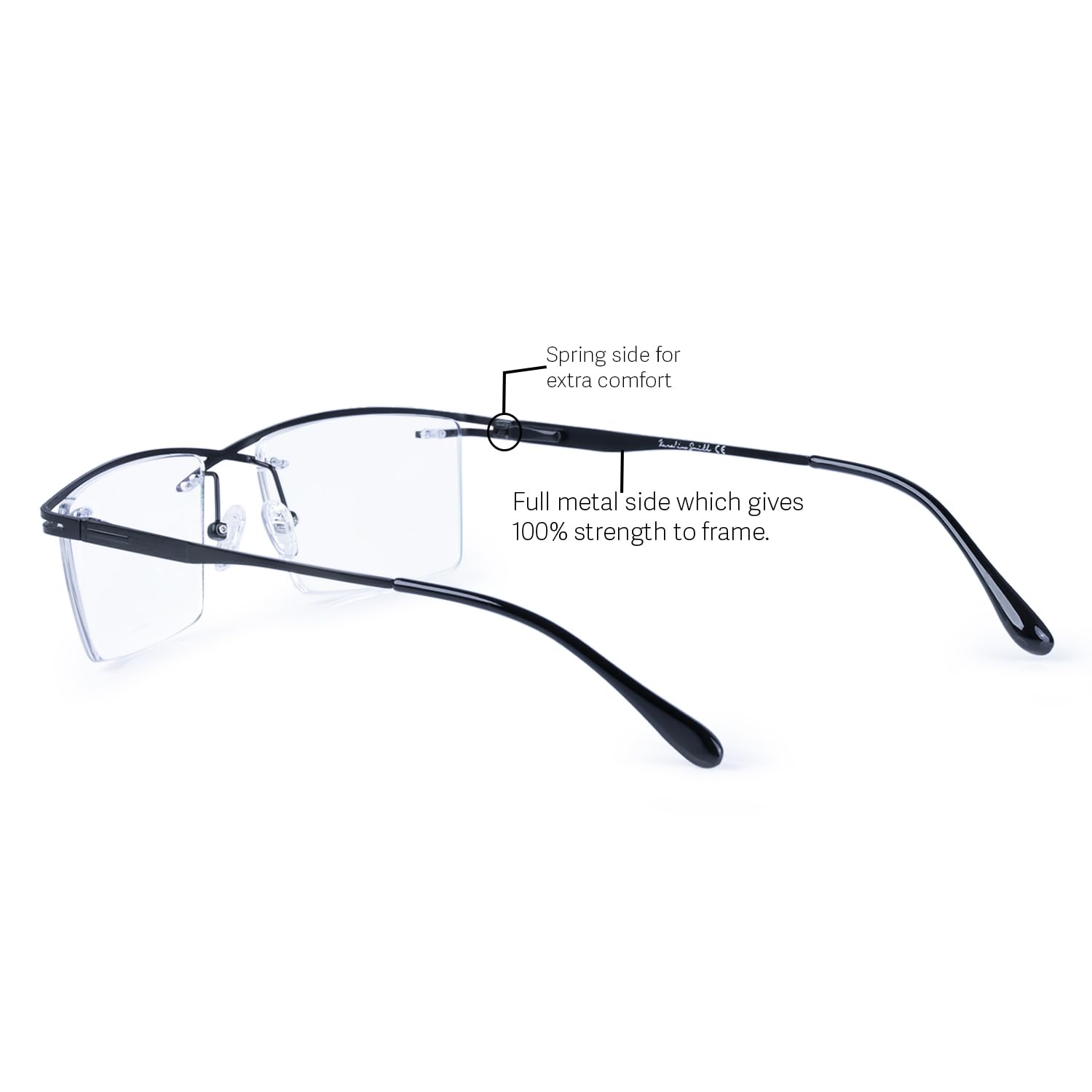 Rimless Rectangle Frame For Men & Women (Black) (BLACK) - Image 3 thumbnail