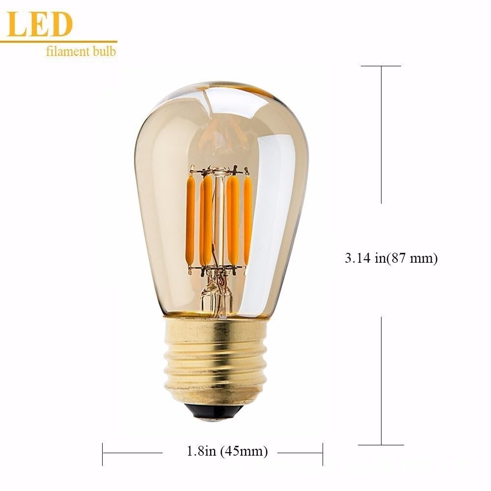 YSJX lighting, Paquete de 20, luz de filamento LED Retro AC220V E27 1W/3W S14 LED bombilla decorativa for exteriores Bombillas para el hogar(1W Warm Yellow 2200K)