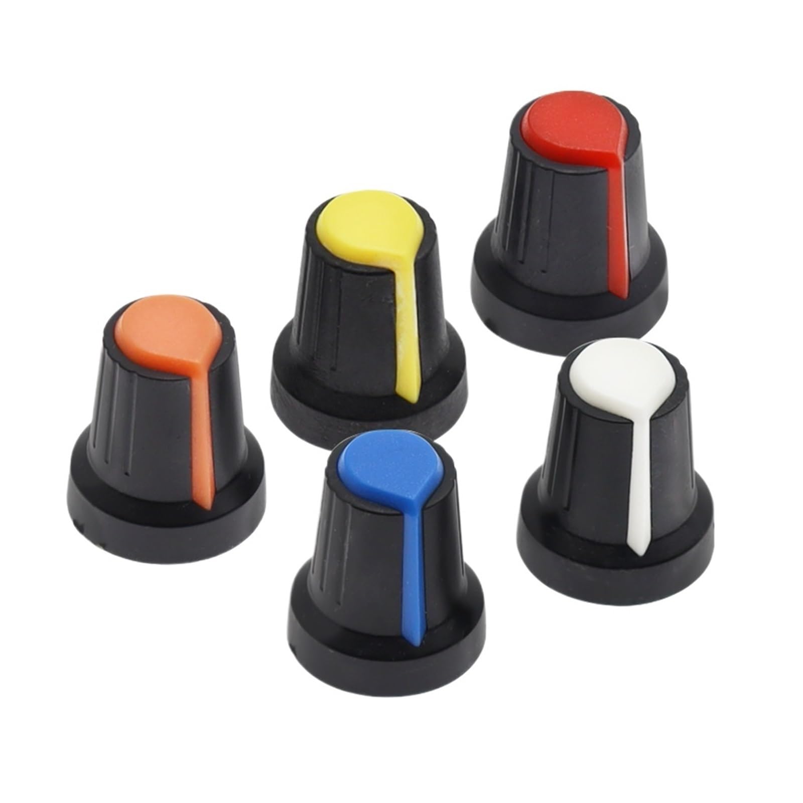 AUOQKQUT 25PCS 5 x 5 colours WH148 Potentiometer Knob Cap(copper core) 15X17mm 6mm Shaft Hole AG2