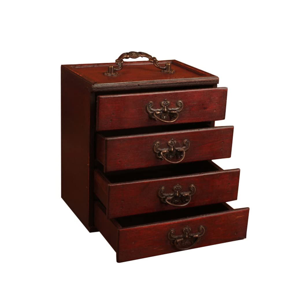 Portagioie retrò Classico per Donna, 4 cassetti, Fatto a Mano, Antico, Grande capacità, in Legno, Portatile, Regalo per Donna