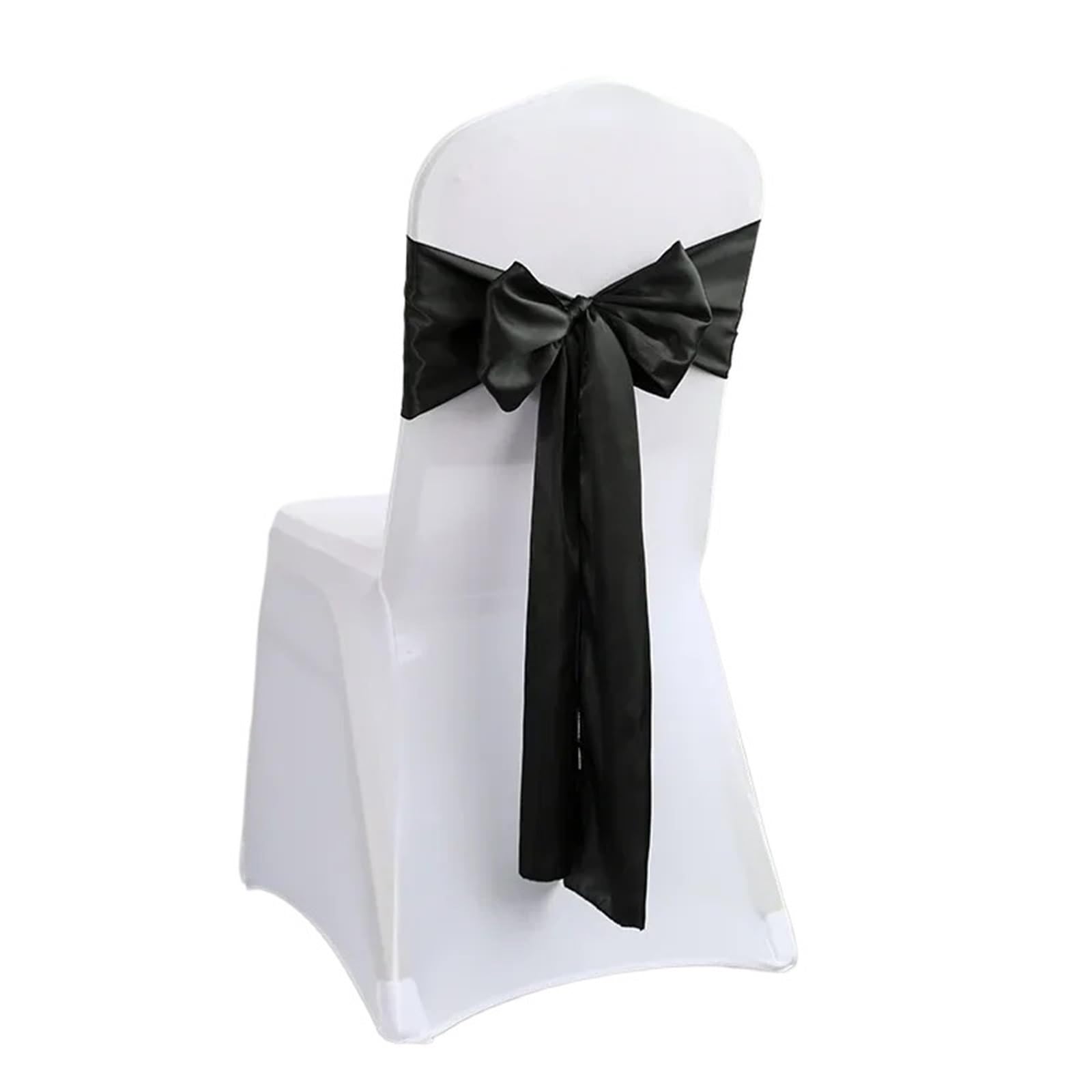 RRYPBOVG Chair Ribbon 10/50pcs Satin Chair Sash Bows Cover Ribbons For Wedding Banquet Party Event Graduation Ceremony Decoration(Black,50pcs)