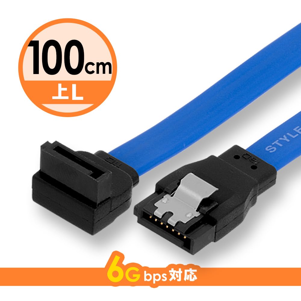 ?????? Owltech OWL-SATA3SLT100-BL SATA3 Cable, 6 Gbps Compatible, Latch, Straight - Top L-Shaped Connector, 39.4 inches (100 cm), Blue