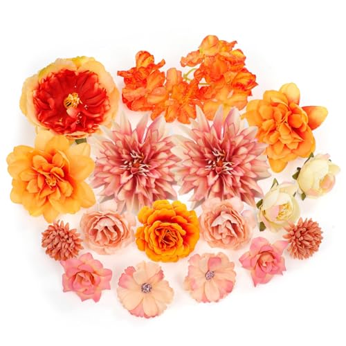 JOOTUEPO Künstliche Blumen, künstliche Blumen, Köpfe, Dekoration, realistische Blume für Kuchendekoration, Seiden-Orange, Blütenköpfe für Bastelarbeiten, Haar-Accessoires, Kuchendekoration, Hochzeit