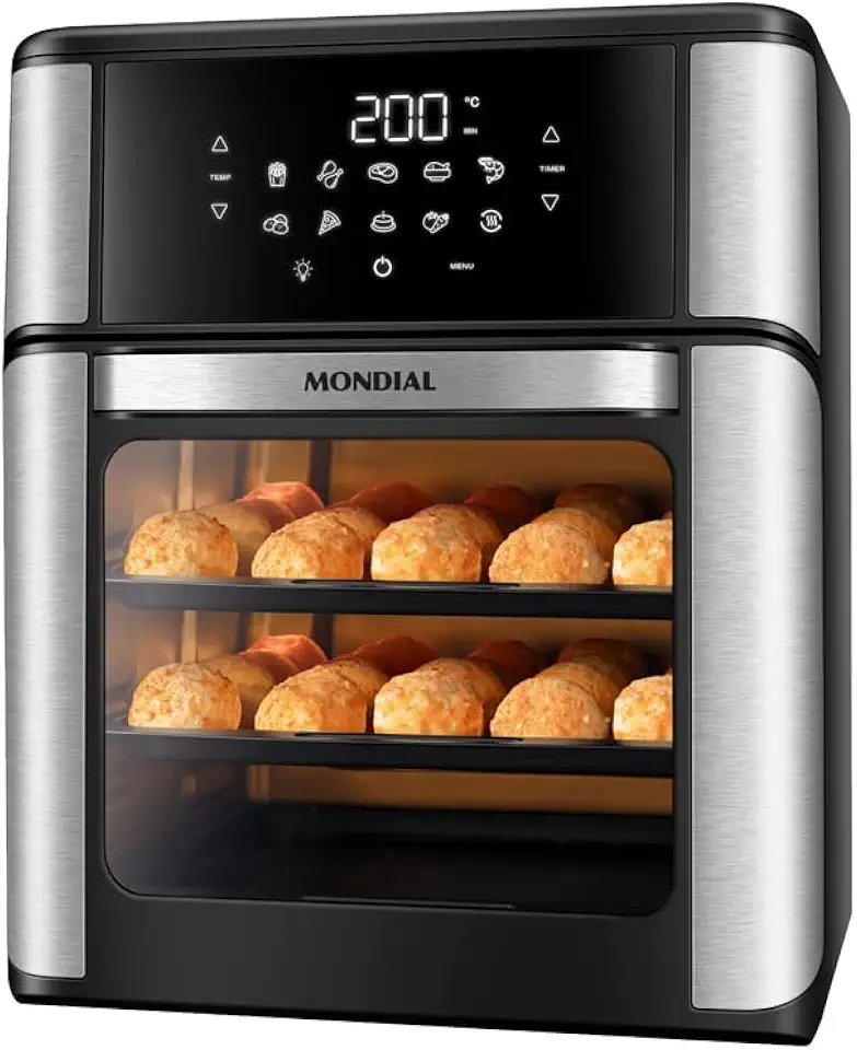 MONDIAL Fritadeira Air Fryer Forno Oven 12L, Preto/Inox, 2000W, 110V - AFON-12L-BI