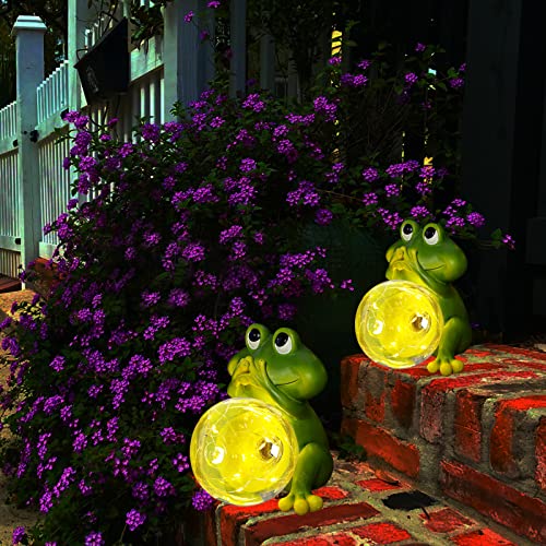Angmln Garden Frog Decor Figurines, Solar Lights Outdoor Decorative Waterproof Cute Garden Sculptures & Statues For Patio Yard Lawn Clearance Ornaments #TOP4
