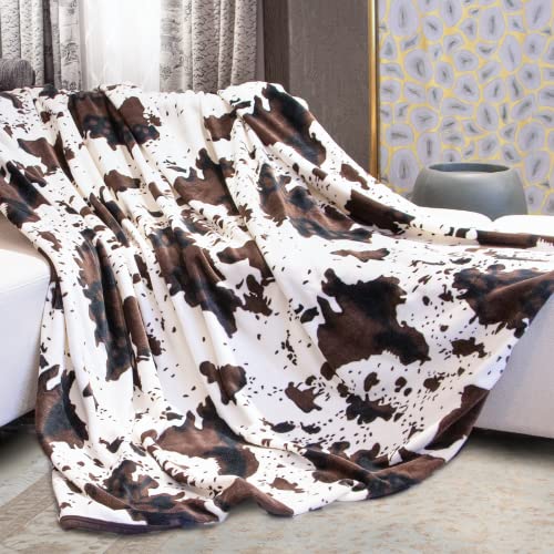 Image of Cow Print Blanket Flannel Fleece Twin Size Blankets and Throws Fuzzy Lightweight Warm Cozy Black Cow Blankets Soft Microfiber Couch Sofa Throw Blanket Gift for Adults All Seasons 60" x 80"
