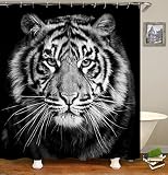 HUAZIYU Wild Animal Ferocious Tiger Black and White Background Decoration Shower Curtain Sets for Ba