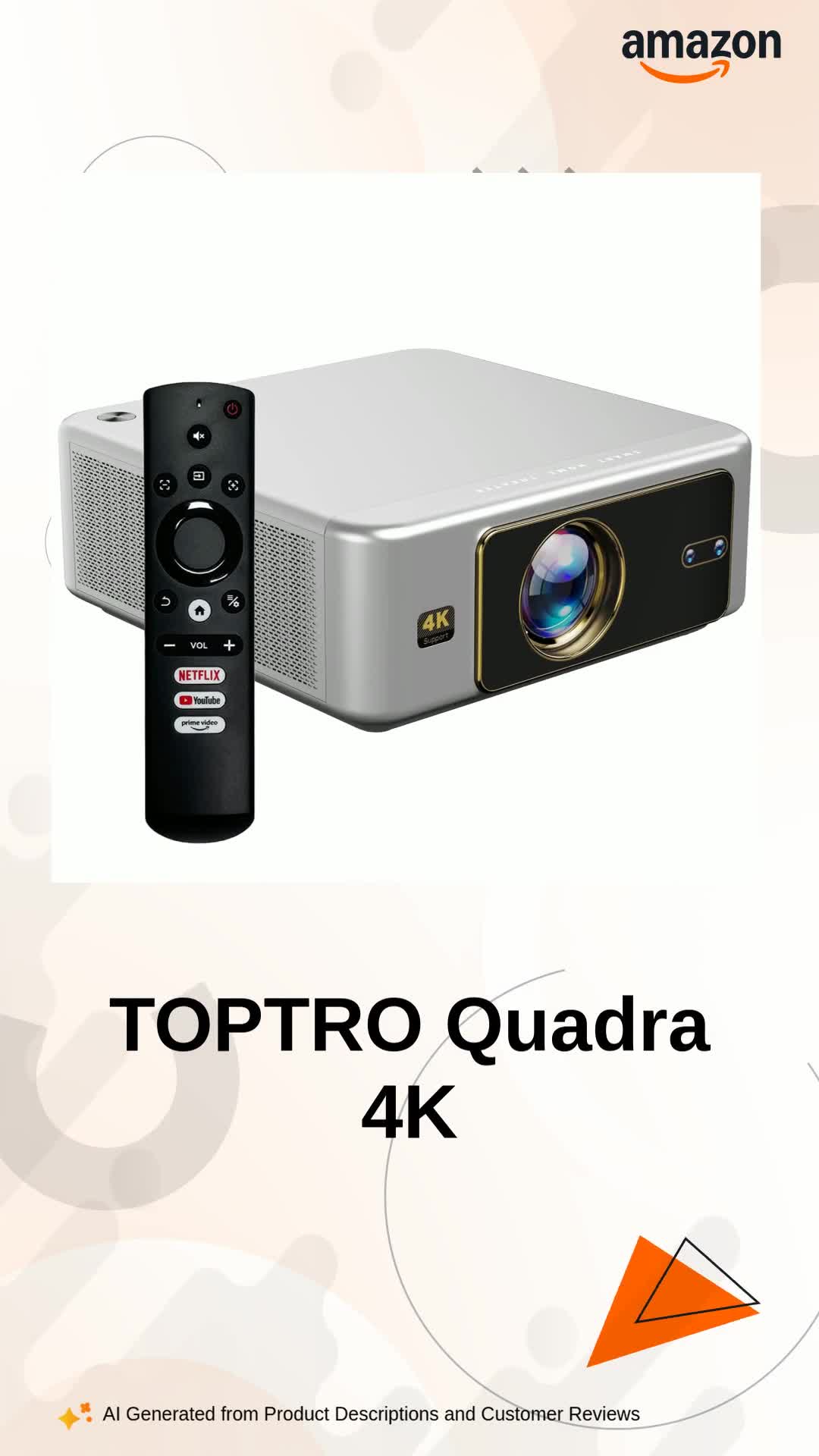 プロジェクター poruchan 4K HDR10, 30000 Lumen, HDMI ARC) TOPTRO