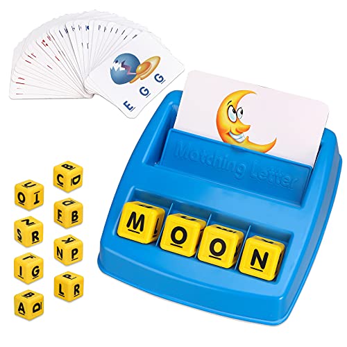 Finebely Matching Letter Games, Matching Games with Flash Cards, Alphabet Words Spelling and Reading Games Toy, Learning Games Picture and Letter Recognition for Kids Girls Boys Gifts, Blue
