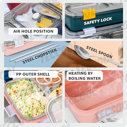 Image of TEKCOOL Lunch Box for Adults - Lunch Box for Kids - with Spoon & Fork - Stainless Steel Lunch Box with 3 Compartment - Durable Perfect Size for On-The-Go Meal, BPA-Free';