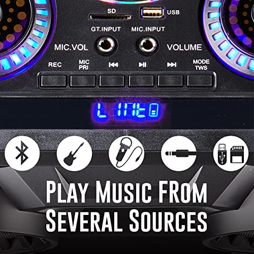 Qfx Pbx-1212 Bluetooth Rechargeable Dual 12” Woofer With 1” Tweeter Speaker System With Microphone Input, Guitar Input, Aux Input, Usb Port, Sd Card Port, Tws, Recording, Fm Radio, Led Party Lights #TOP5