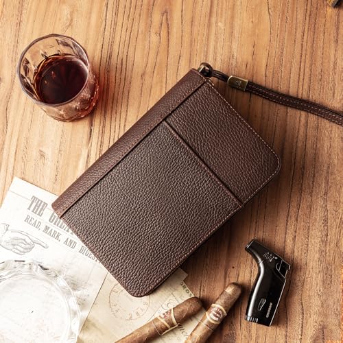 Woodronic Cigar Humidor Case for 5-10 Cigars, Genuine Leather Travel Case with Spanish Cedar Tray, 72% Boveda Pack, Accessory Pockets, Gift for Men - Thumbnail 7