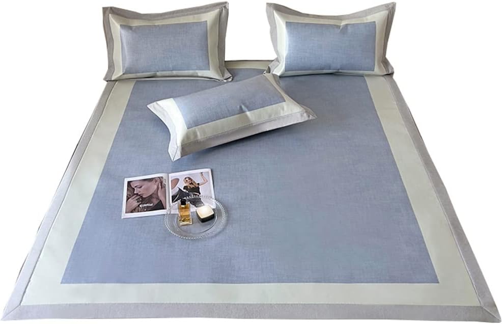 Summer Simple Ice Silk Mat Three-Piece Washable Folding Air Conditioner Soft Mat (Colour: Blue, Size: 1.8 m) (Blue 1.8 m)