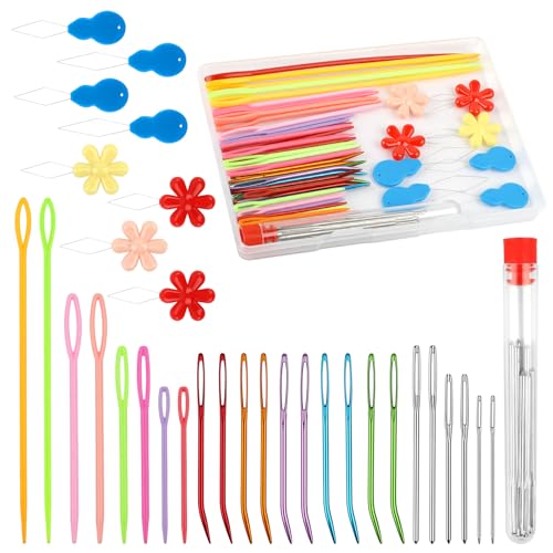 60 PCS Yarn Needle Kit, Including Bent Tapestry Needle 3 Sizes Weaving Needle Darning Needles for Yarn, Knitting Needles with Needle Threaders for Sewing and Crochet Supplies