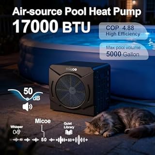 MICOE 17,000 BTU Energy-Efficient Electric Pool Heater for Above Ground Pools up to 5,000 Gallons, Ultra-Quiet 50 dB, 110–120V, Easy Install Kit Included