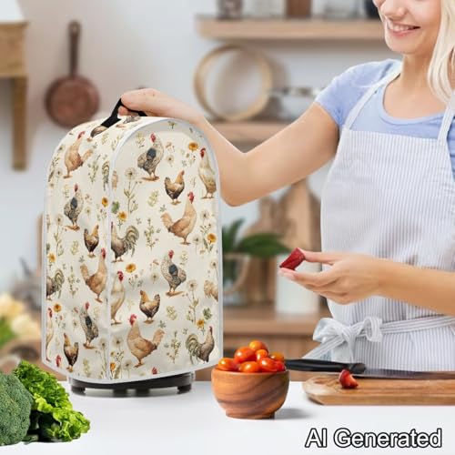 Image of Flowers Rooster Kitchen Appliance Cover - Rustic Farmhouse Style for Blender and Coffee Maker, Anti-Fingerprint Easy Clean for Country Home Decor, Targets Rustic Lifestyle Enthusiasts.
