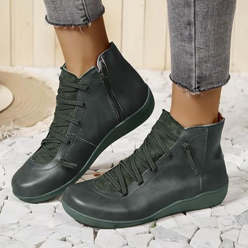 Ankle Boots for Women Arch Support Womens Low Heel Fashion Lace Up Zipper Booties Casual Walking Bootie Slip On Vintage Leather Ladies Sneaker Spring Fall Winter Outdoor Flat Shoes2