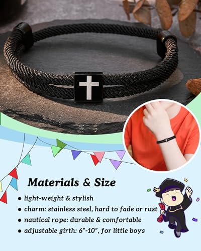 Shonyin Graduation Gifts Cross Bracelet for Boys - 5th 8th Kindergarten Preschool College High School Middle School Graduation Gifts for Boys4
