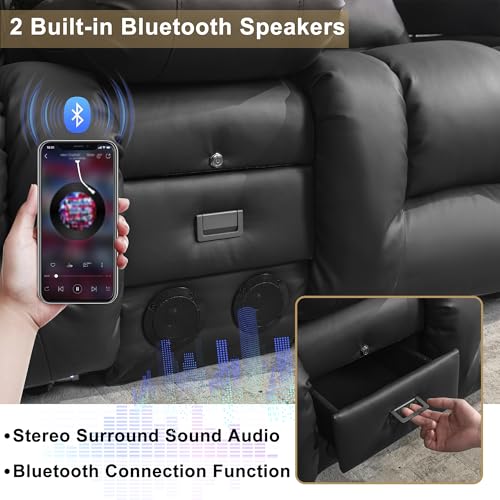 Image of URRED Power Loveseat Recliner Sofa with Massage and Heat, Wall Hugger Reclining Loveseat with Console, RV Couch Home Theater Seating with LED Lights for Living Room (Black, 67 inch - 2 Seats)