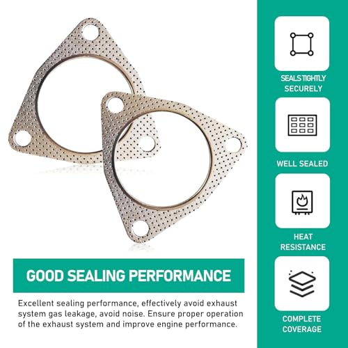 Image of 2 PCS Car Exhaust Gasket, 2.48 inch 3 Bolt Resistant High Temperature Flange Sealing Gasket, Tight-Fitting Leak-Proof Muffler Gasket Modification Accessories, Universal for Most Cars (Silver)