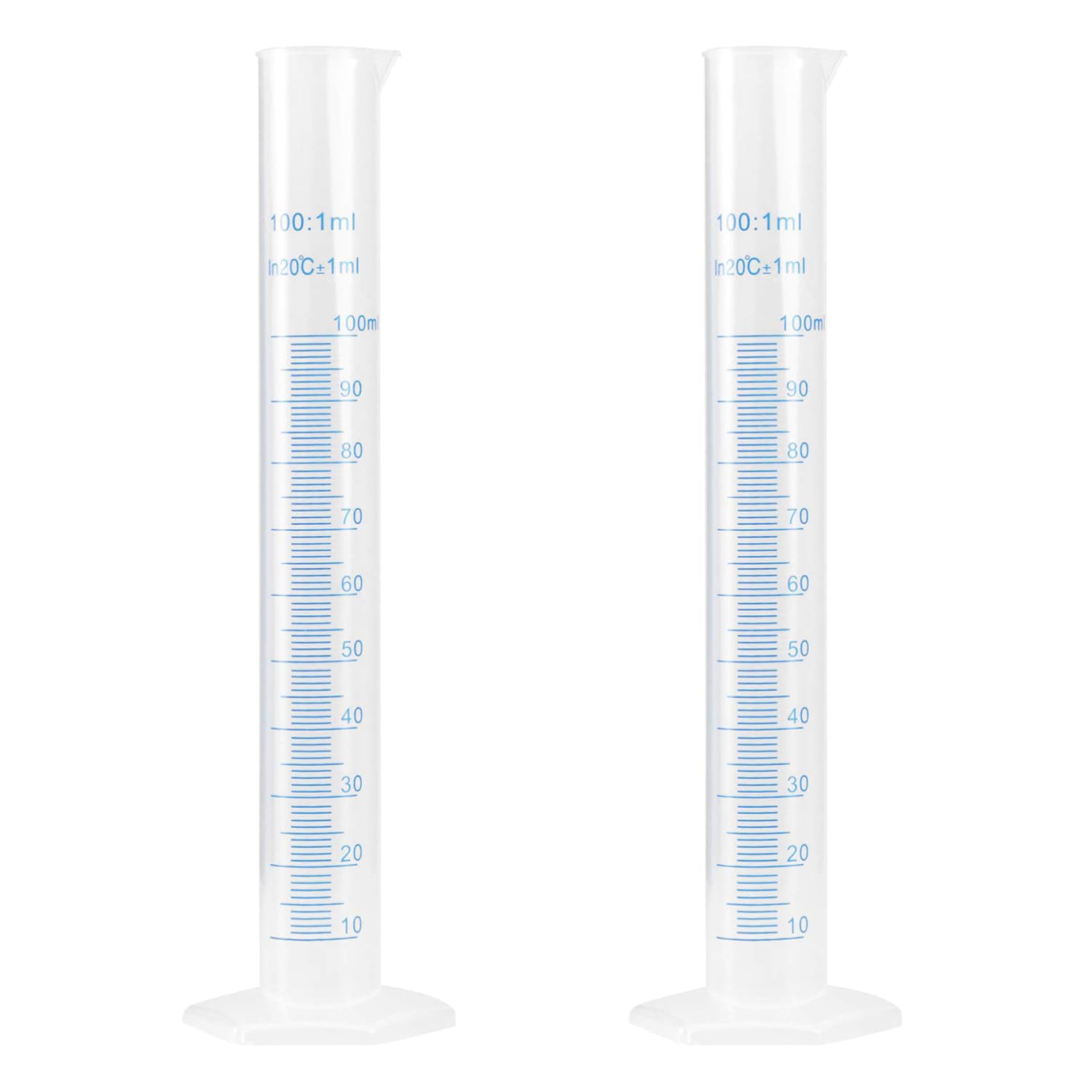 Set di 2 Cilindri Graduati in Plastica,Cilindro Graduato,Cilindri graduati in plastica,Cilindri Graduati Trasparenti,per La Graduazione del Liquido,Laboratorio, Chimica,100 ml