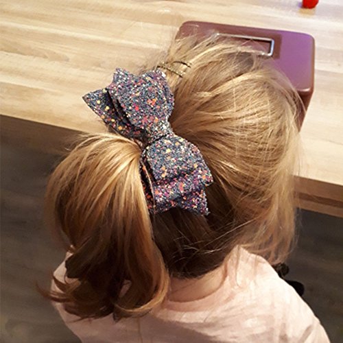 5 Inch Glitter Hair Bows Boutique Hair Clips 6 Pcs Multi Color Glitter Sequins Big Hair Bows For Baby Girls Teens Toddlers #TOP6