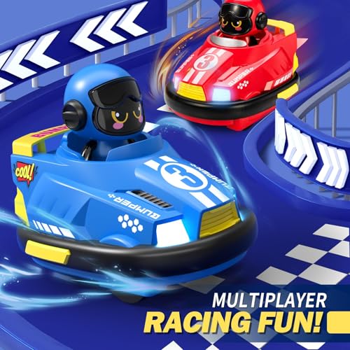 bessome 2 Pack Cute Cartoon Remote Control Bumper Car for Toddlers-Mini RC Cars with Light & Sound & 360&deg;Rotating-Race car Toys for 3 4 5 6Year Old Boys Girls Kids-Christmas Birthday Gifts